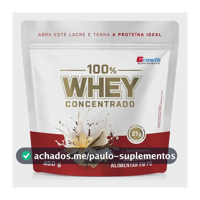 100% Whey Concentrado 450g Growth Supplements Baunilha