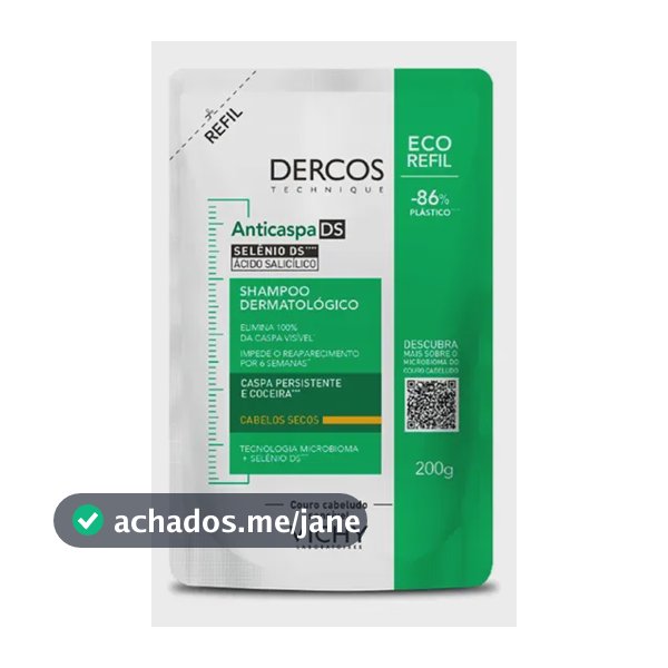 Shampoo Anticaspa Cabelos Secos com Selênio DS, Dercos DS Vichy, Refil 200g