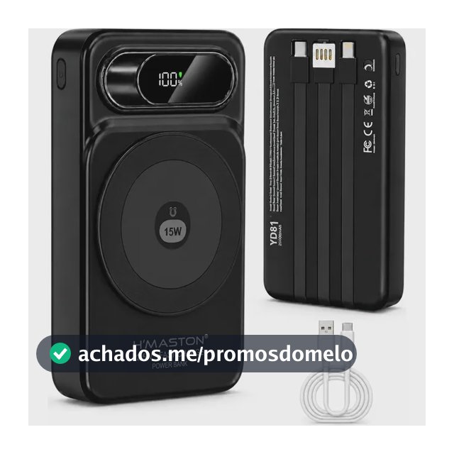 Power Bank 20000mah 22,5w Magnético Sem Fio Com Cabo Usb-c