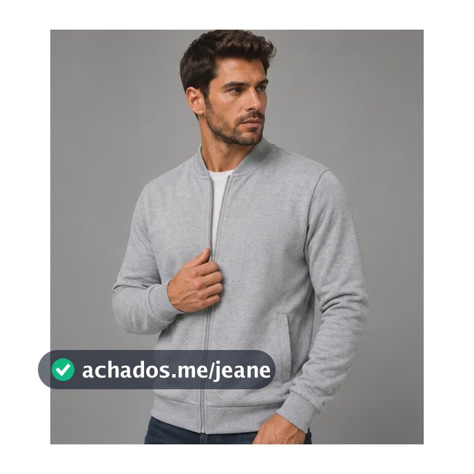 Casaco Jaqueta Moletom Masculino Flanelado Zíper 2 Bolsos G Cinza Liso