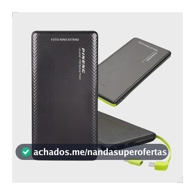 Power Bank Pineng 10000mAh Carregador Portátil Carregamento Rápido Preto