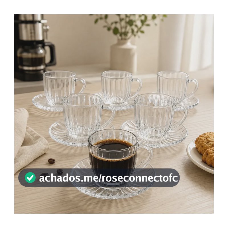 Jogo 6 Xícaras De Vidro Canelado Com Pires Cha e Café Espresso 100ml 12 peças