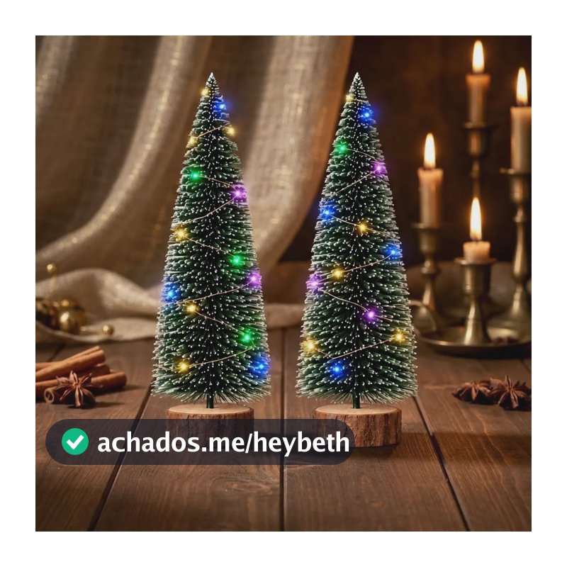02 Mini Pinheiro Nevado Led Árvores Natalinas De Mesa 20cm Verde Nevado