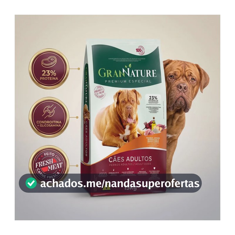 Ração GranNature Premium Especial Fresh Meat Carne Fresca Cães Adultos 15kg Frango Arroz Beterraba Batata-Doce