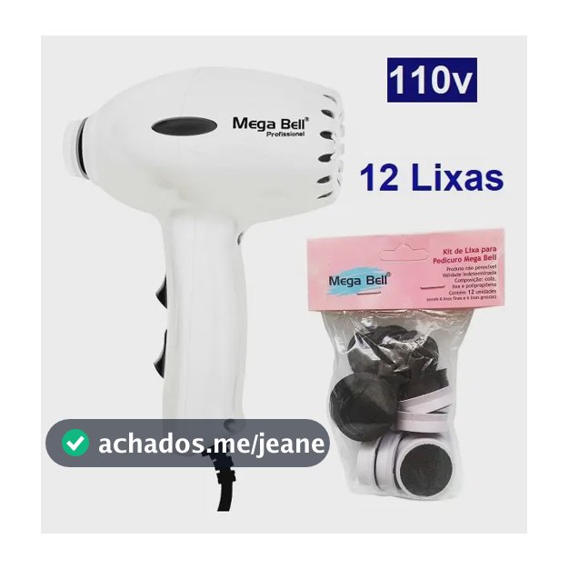 Pedicuro Compact Branco Lixa Elétrica Esfoliador Pés + 12 Lixas Mega Bell