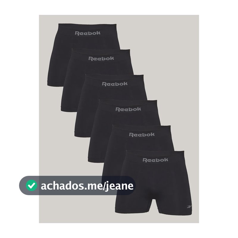 Kit 6 Cuecas Reebok Boxer Masculino Poliamida Preto Liso M