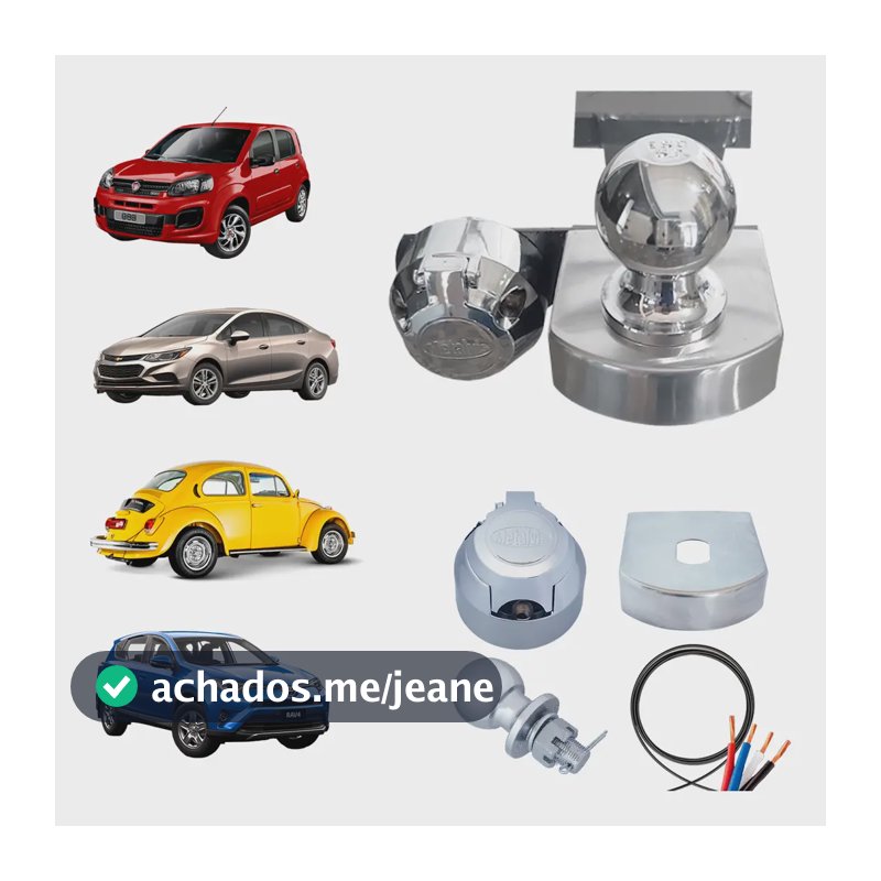 Kit Engate Reboque Tomada Capa Inox 90mm Bola 50mm Cromada