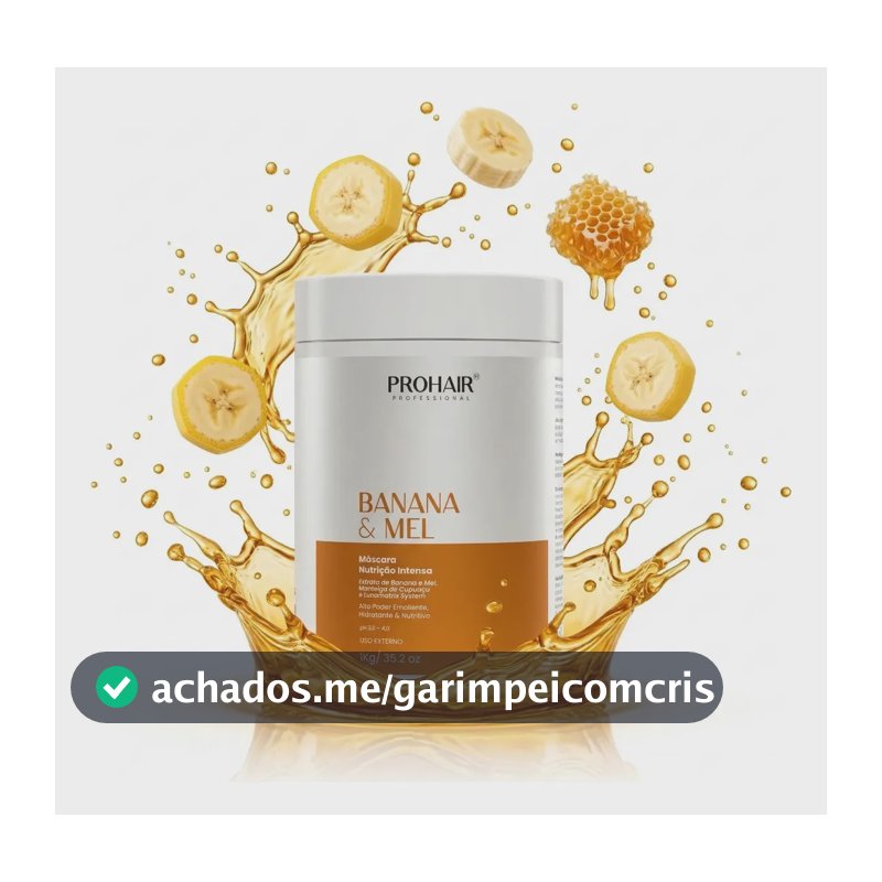 Máscara Nutrição Intensa Banana e Mel Prohair 1kg Efeito Teia Cabelos Macios Brilhosos Hidratação Profunda Reconstrução Capilar Manteiga de Cupuaçu Profissional