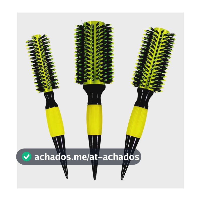 3 Escovas Kit Cabelo Com Cerdas De Javali Profissionais Amarelo