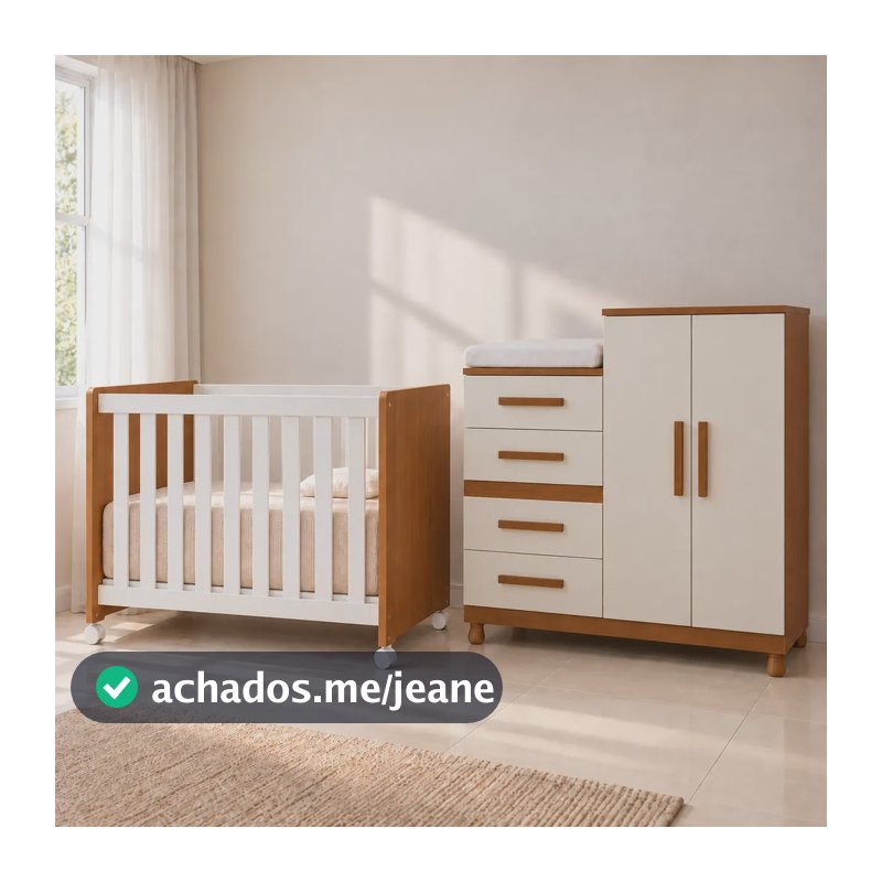 Kit Móveis Bela: Berço Americano Com Colchão Retrô + Cômoda Isabela 4 Gavetas Cedro Off