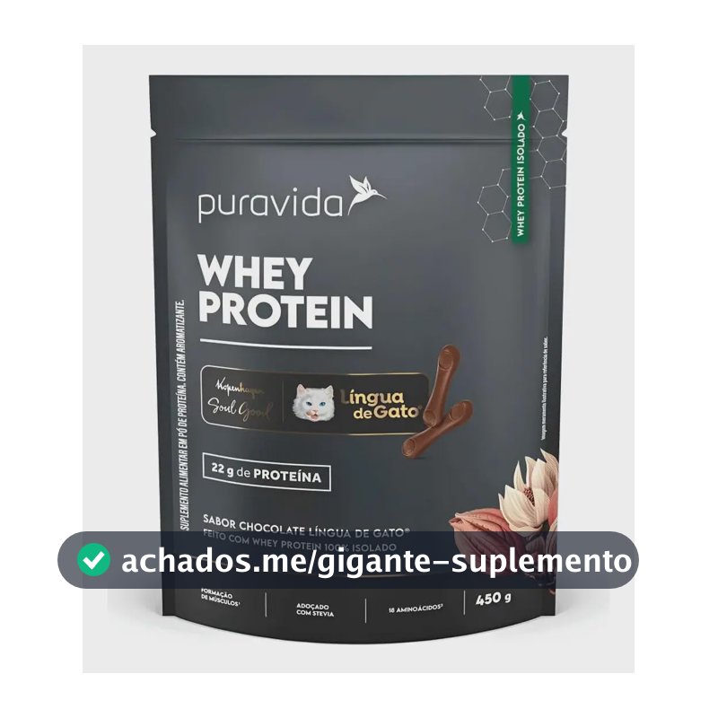 Whey Protein Isolado Chocolate Língua De Gato 450g Puravida Chocolate Língua De Gato