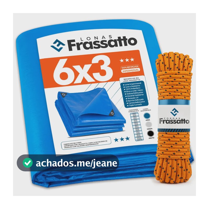 Lona Impermeavel 6x3 Ou 3x6 Azul Reforçada Multiuso Cobertura Piscina Telhado Barraca Camping Proteção Uv Com Ilhós Frassatto