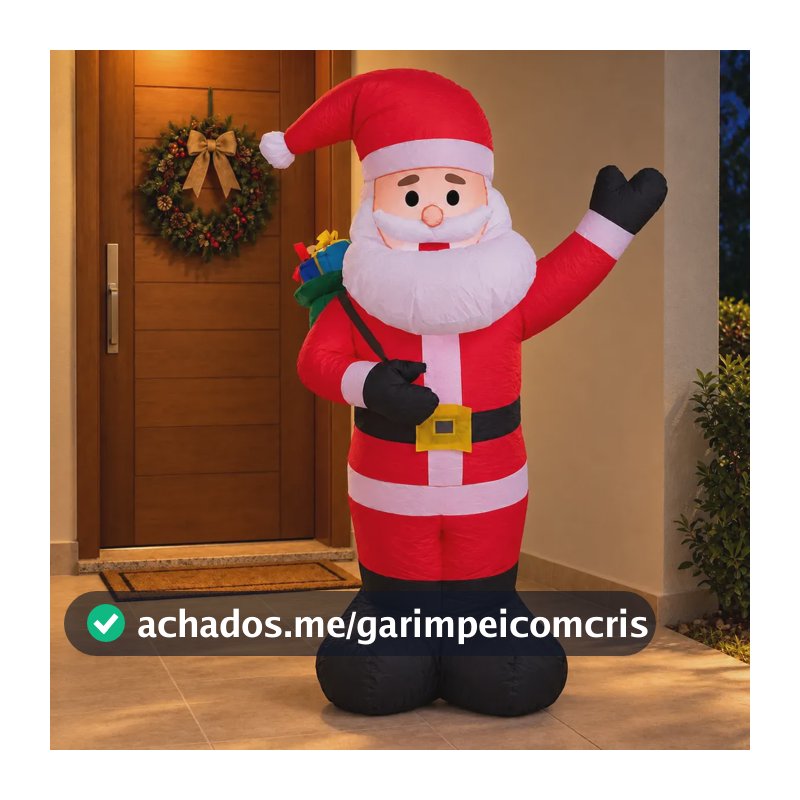 Papai Noel Inflável C/ Led 1,80m Decoração Natalina Externo Noel Saco De Presente 180 127/220v