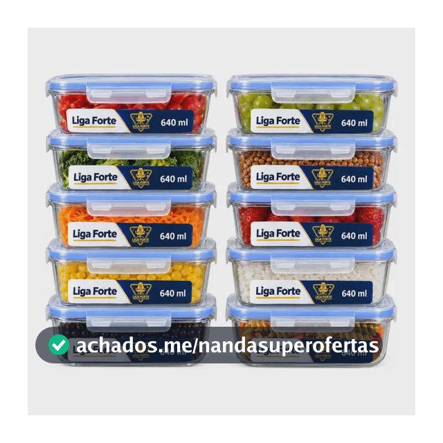 Kit 10 Potes Vidro Hermético 640ml Marmita Anti Vazamento Forno Micro-ondas Freezer Air Fryer Tampa 4 Travas e com saída de Vapor