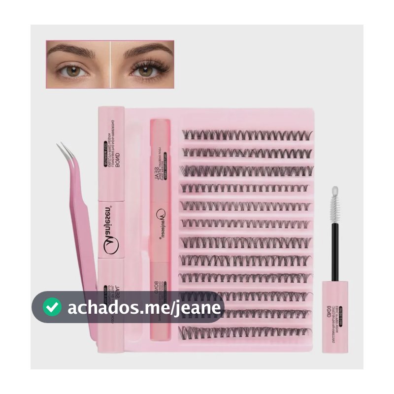 Kit Extensão de Cílios Tufos Mix 30D e 40D com Cola e Pinça para Maquiagem