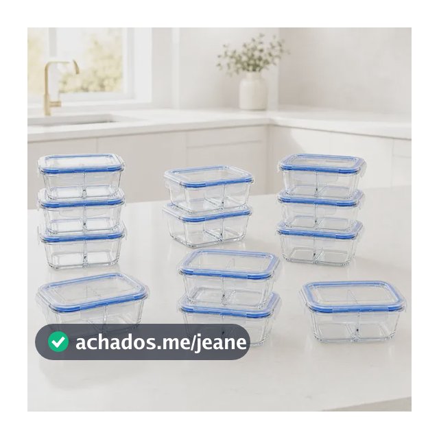 Kit 12  Potes De Vidro Retangular 640 Ml Com Divisorias Transparente