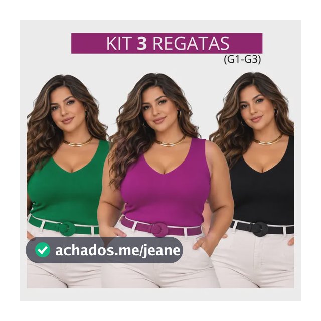 Kit 3 Regatas Plus Size Blusa Feminina Trabalho Casual Festa