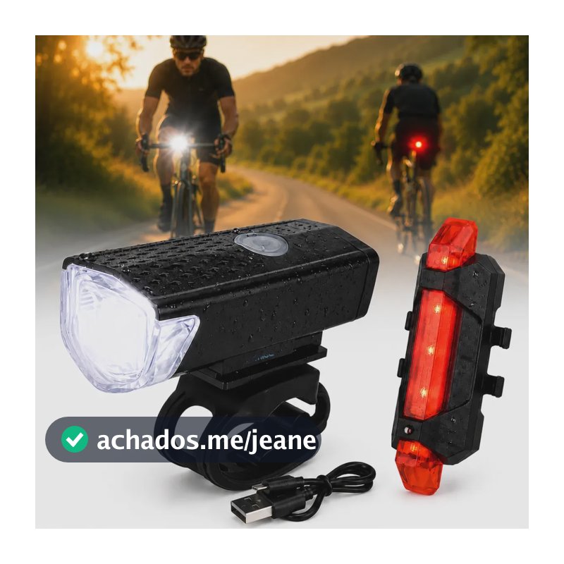 Kit Farol e Lanterna Premium Para Bicicleta Potente Recarregável Led Bike Ciclismo USB 400 Lúmens À Prova D'Água Blackbom