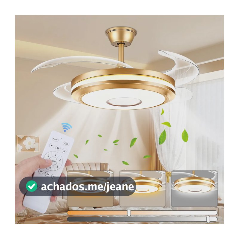 Ventilador De Teto Antuvi 42 Polegadas com Luz LED e Controle Remoto,Silencioso,4 Pás Metálicos Retráteis, Para Quarto, Uso Interno/externo,Intensidade