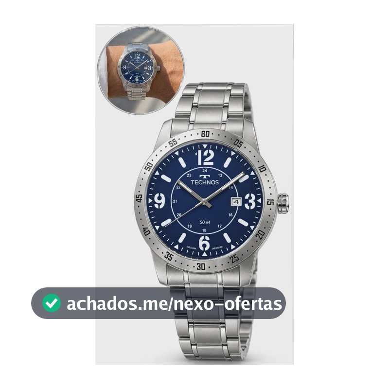 Relógio Technos Masculino Steel De Pulso Quartz Original Prateado Azul-marinho
