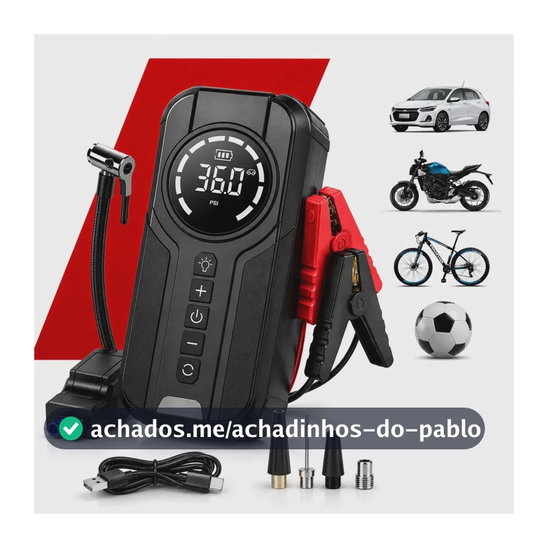 Mini Compressor De Ar Portátil 150 PSI Com Auxiliar De Partida 1500A Inflador Digital Sem Fio Power Bank Lanterna LED Para Carro Moto Bicicleta Bola Emergência Recarregável MidiaFone