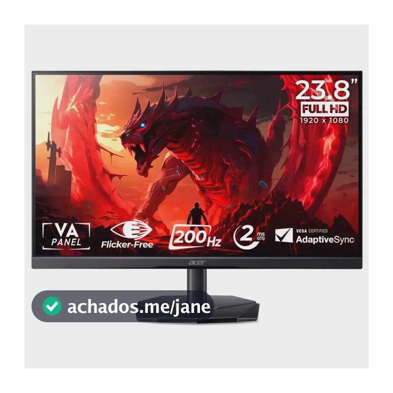 Monitor Gamer Acer Nitro 23.8 200hz 2ms FHD HDMI VA KG241Y-X3Bip Preto
