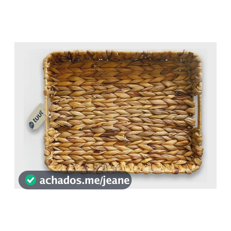 Bandeja Retangular Seagrass Fibra Natural Com Alça Palha