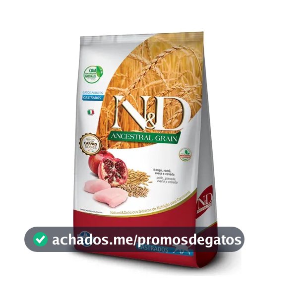 Ração N&D Ancestral Frango e Romã para gatos adultos castrados 7.5 kg