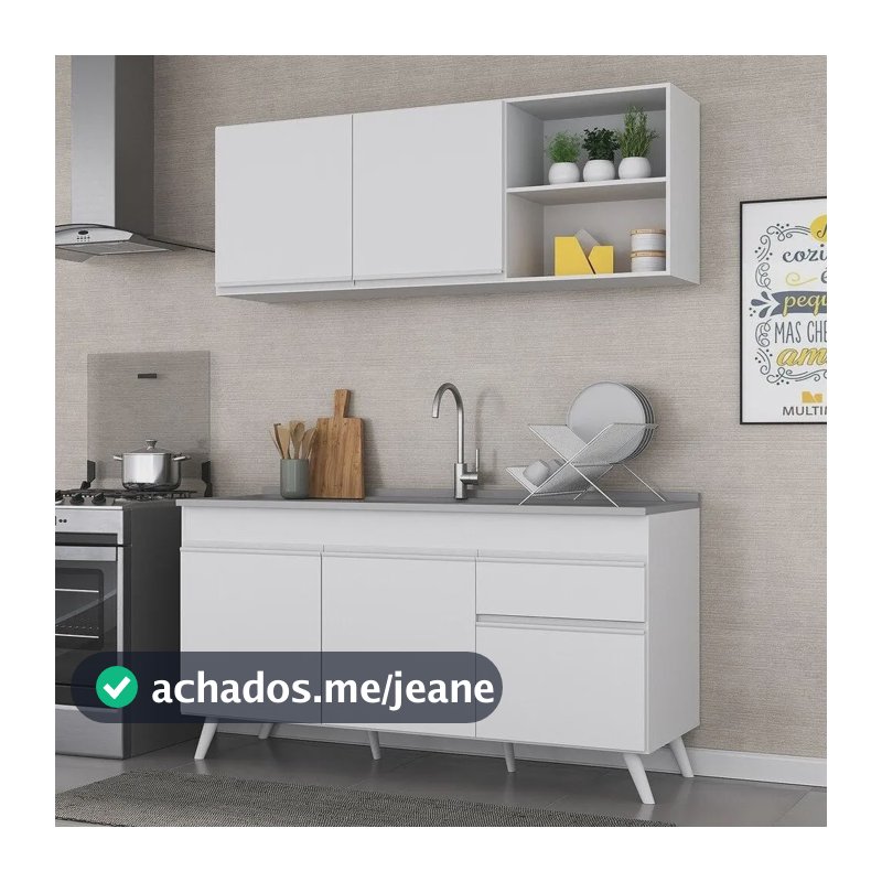 Armário De Cozinha Compacta 150cm Veneza Multimóveis V2079 Cor Branco
