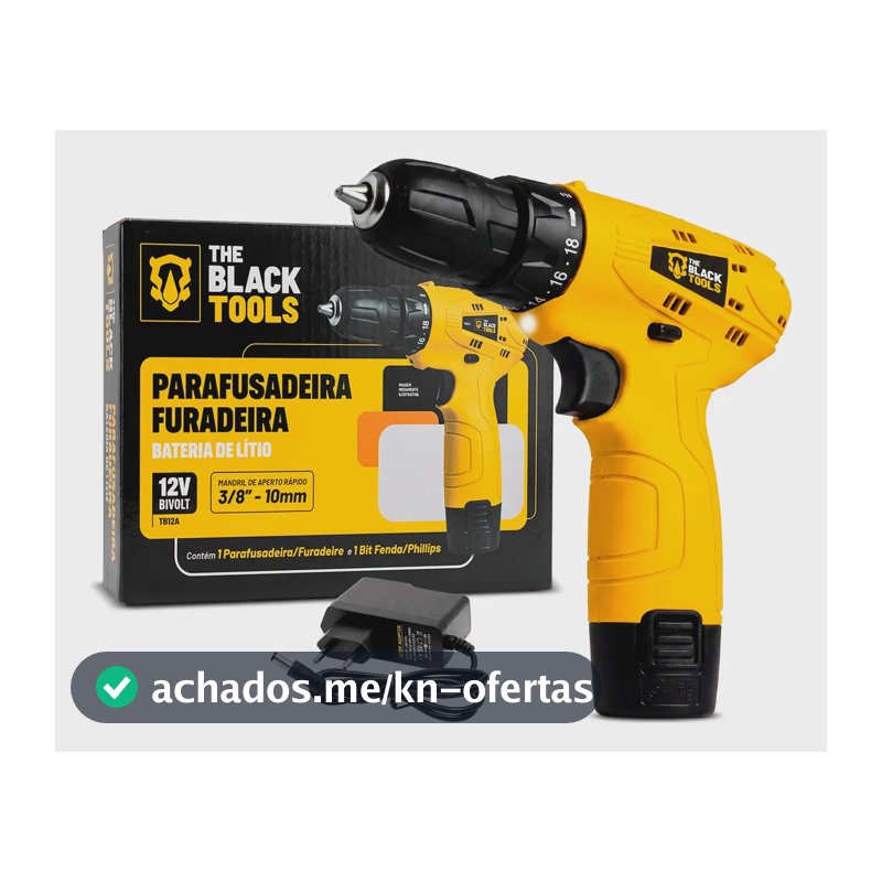 Parafusadeira Furadeira The Black Tools TB12A 3/8 a Bateria Cor Amarelo Frequência 60Hz