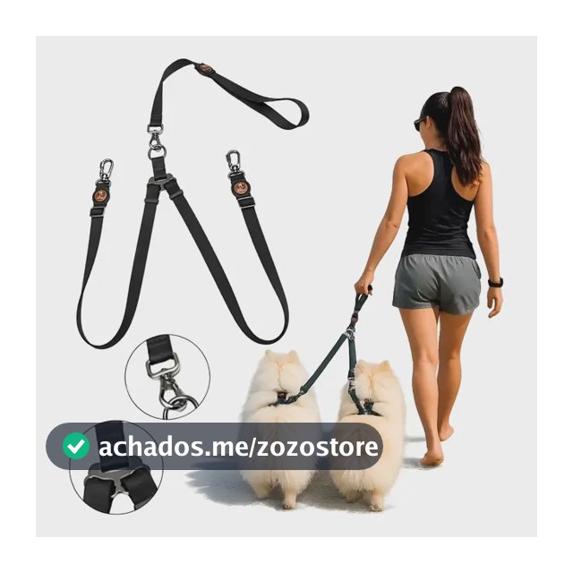 Guia Dupla Para Cachorros Com Dois Mosquetão Trava E Rosca