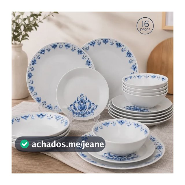 Jogo Aparelho De Jantar Kit 16 Peças Branco Florido Opalino Branco Florido