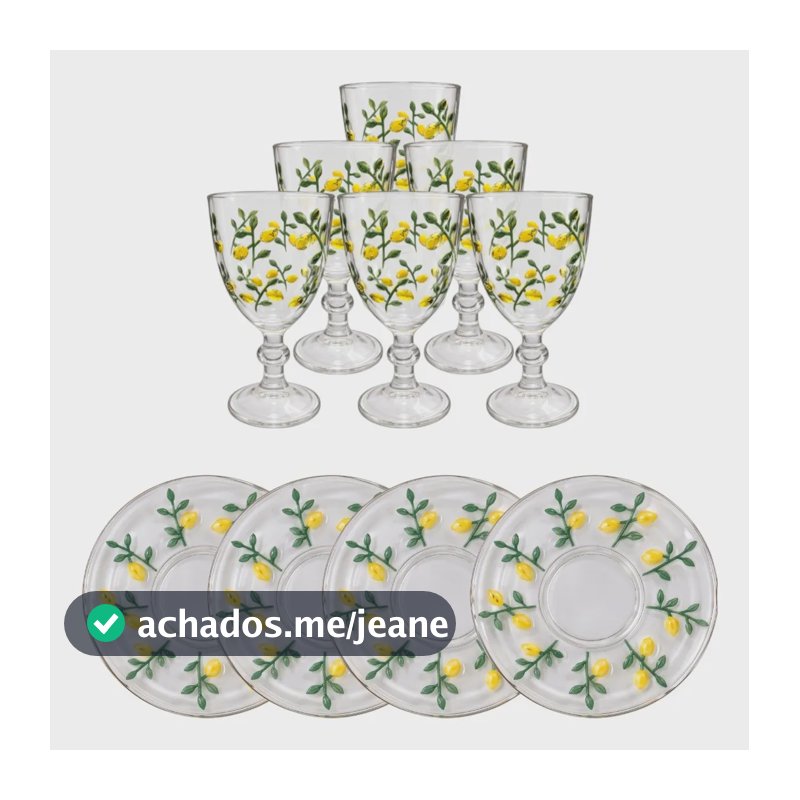 Kit 10 Peças Cristal Relevo Limão Siciliano Mesa Posta Festa