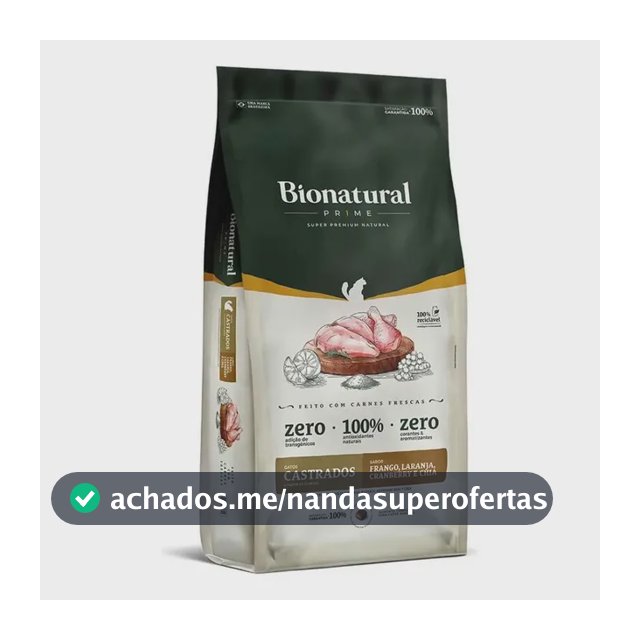 Ração Bionatural Para Gatos Castrados Sabor Frango 7,5kg