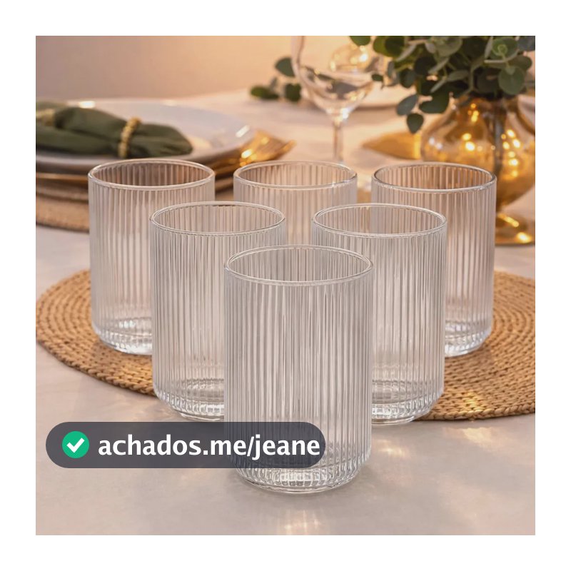 Jogo 6 Copos De Vidro Canelado Cameratta Versalhes Graffiato Transparente 445ml Rodrilar