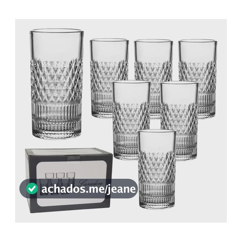 Jogo 6 Copos Altos De Vidro Lapidado - Laradore Roma 390ml
