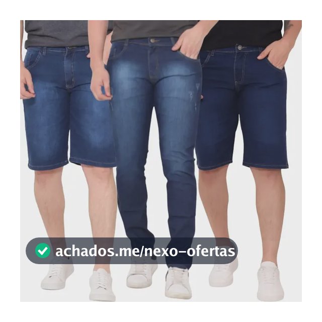 Kit 2 Bermuda Masculina Jeans E 1 Calça Jeans Skinny Lycra
