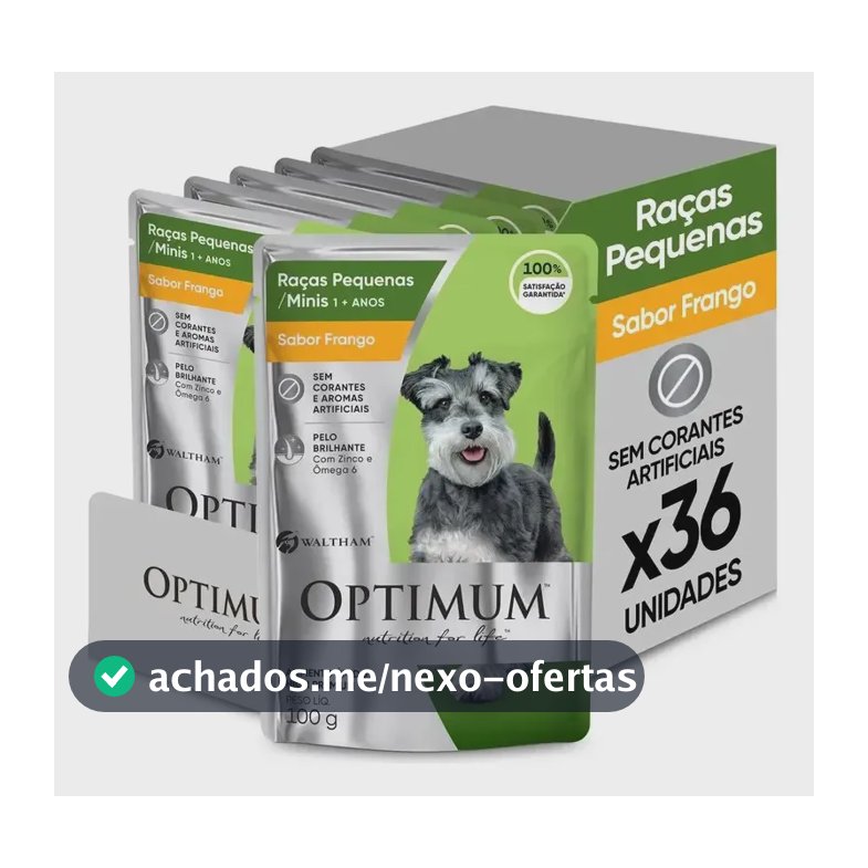 Pack 36 Unidades Ração Úmida Optimum Pequenos E Minis Frango 100g