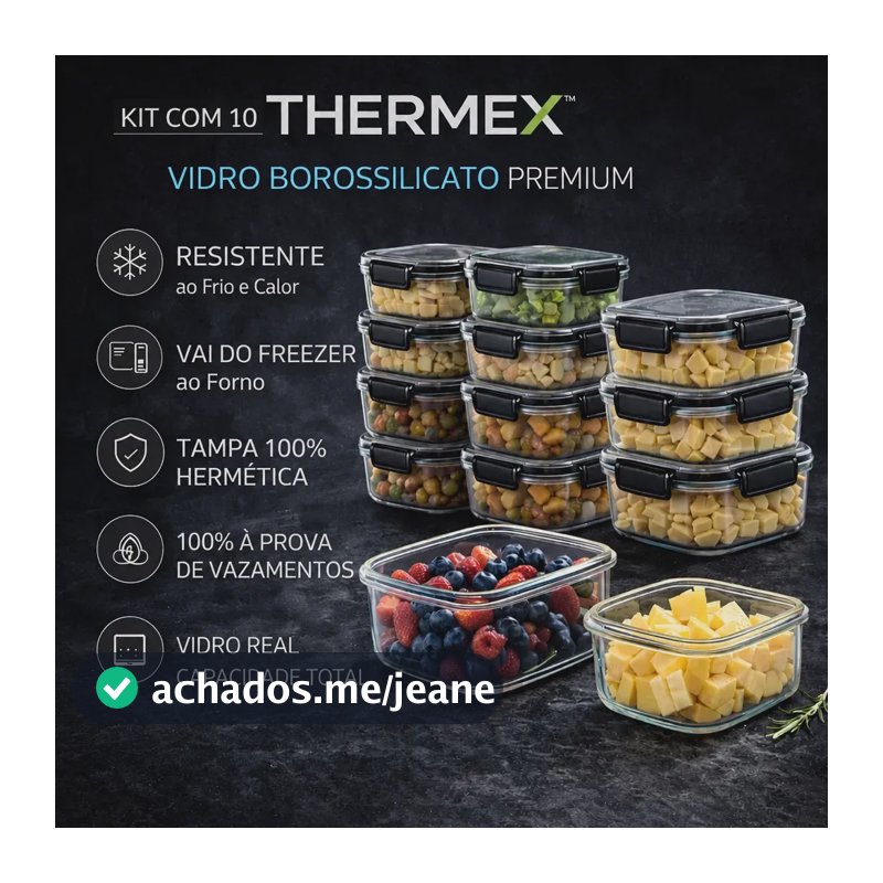 Jogo 10 Potes 1040ml Vidro Hermético 4 Travas Marmita De Vidro Thermex Transparente Transparente