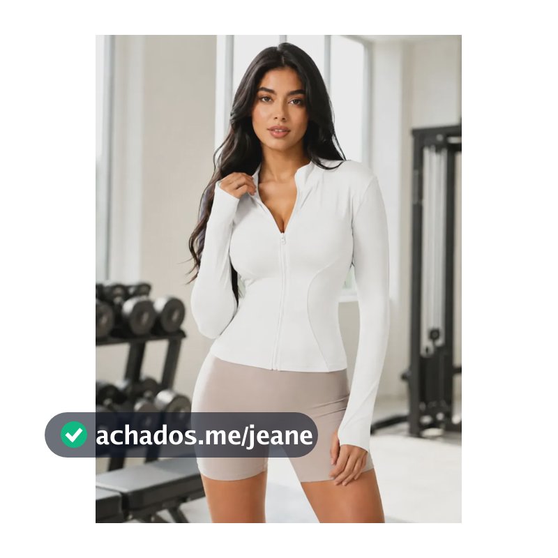 Jaqueta Fitness Com Zíper Frontal E Dedeira Branco P-m: 36-40 Liso