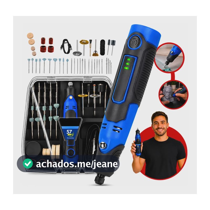 Micro Retífica Portátil Kit Profissional Recarregável 57em 1 127/220v 50/60hz 40 W