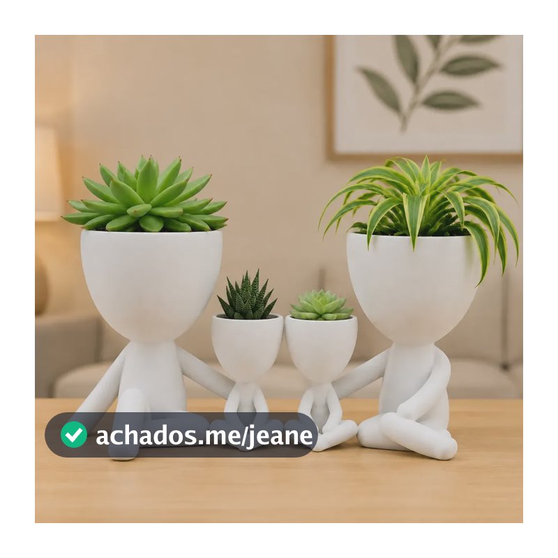 Vaso Decorativo Família 4 Cachepots Para Suculentas Branco Branco Lisa
