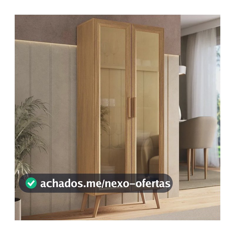 Cristaleira com 2 Portas de Vidro Retrô 68cm Urban Multimóveis MP6040 Madeirado