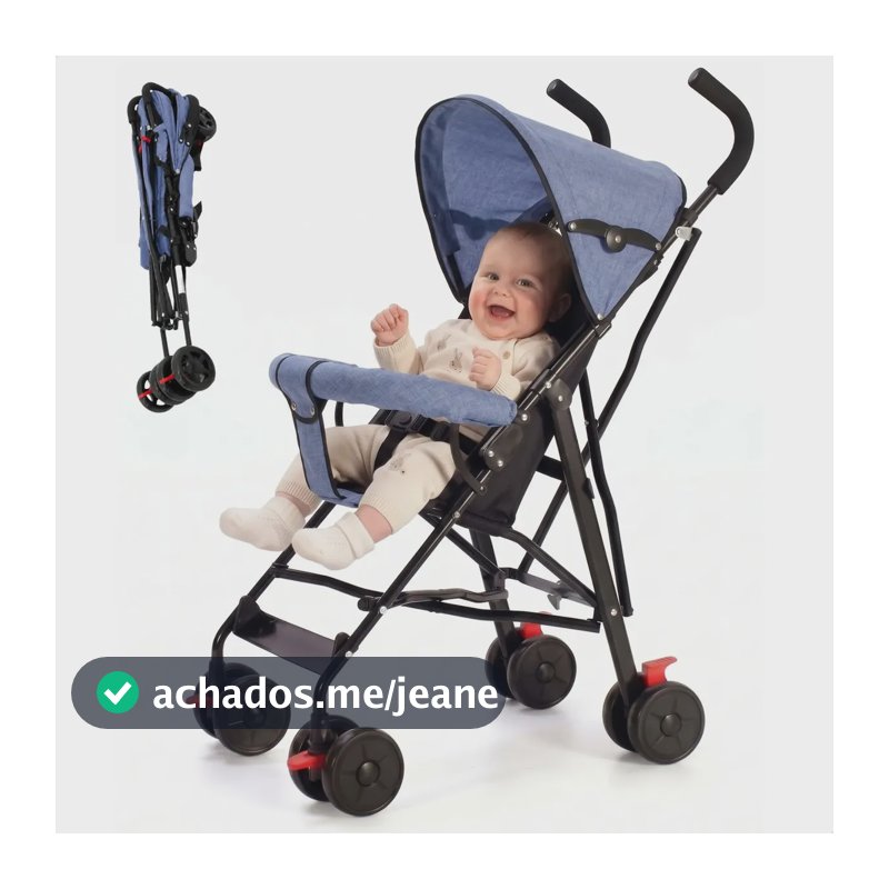 Carrinho Bebê Passeio Dobrável Leve Guarda Chuva Até 15kg - Azul/Preto
