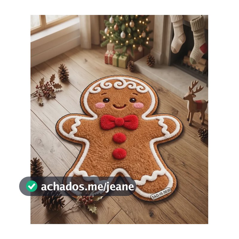 Tapete Formato Natalino Natal Antiderrapante Boneco Gengibre 70 Cm 50 Cm 6