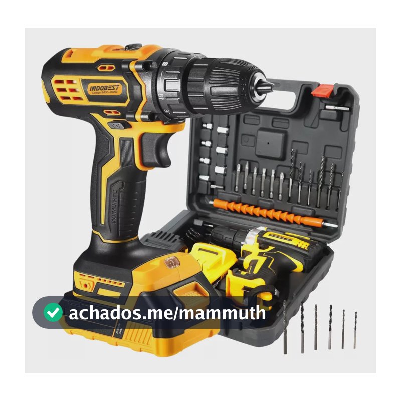 Parafusadeira Furadeira Sem Fio 48v 2 Baterias 340w C/brocas Amarelo E Preto Indobest