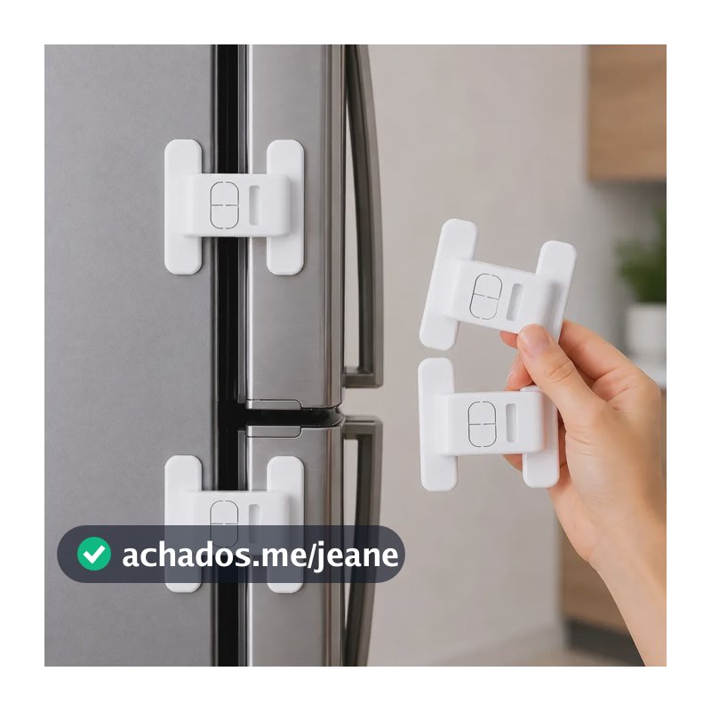 Kit 4 Travas de Segurança Para Geladeira e Gaveta Adesiva Infantil Branca PazPort