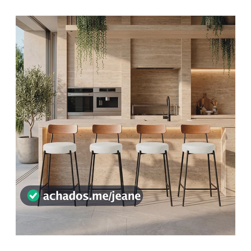Banqueta Alta Encosto Castanho Kit 4 Industrial Londrina Preto