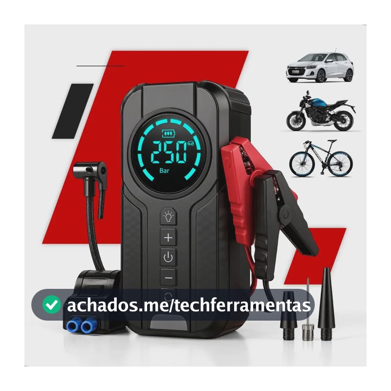 Auxiliar de Partida Carregador Bateria Com Compressor de Ar Emergência Portátil Veicular Floots Automotivo