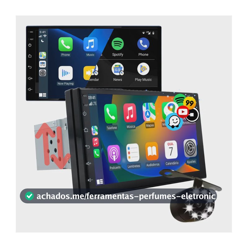 Central Multimídia Mp5 1 Din Carplay Android-auto 7'+ Cam Ré Kit Multimidia Carplay
